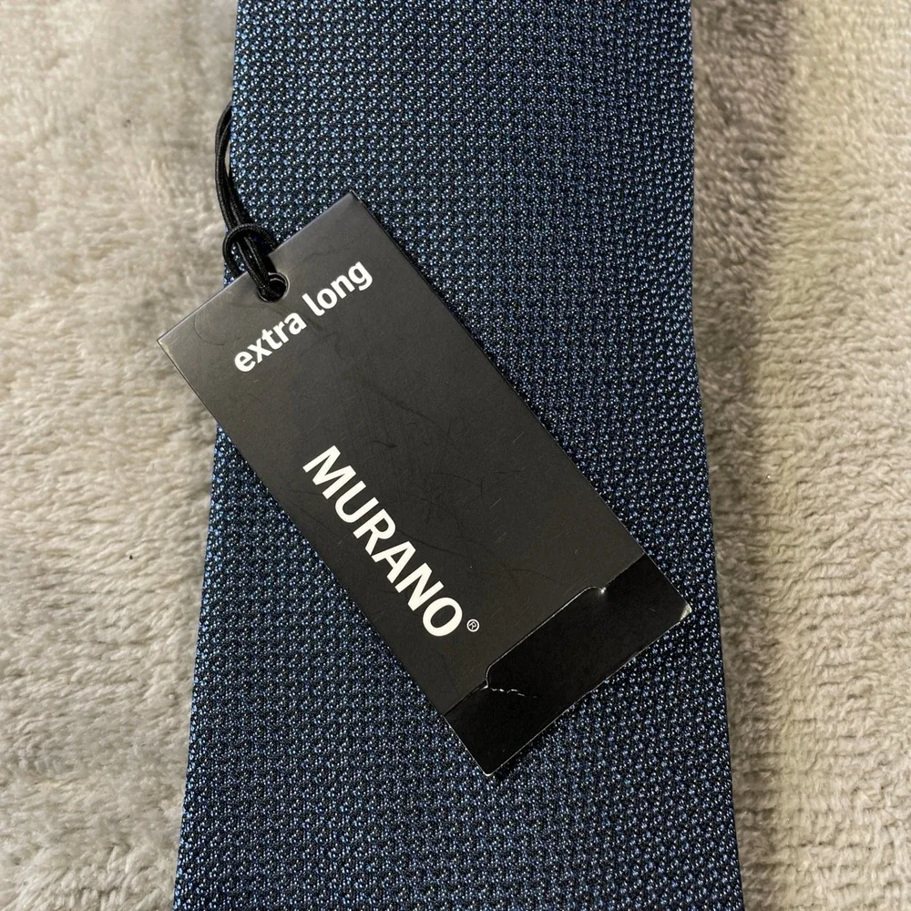 Murano‎ Extra Long Necktie Tie Blue Textured 100% Silk Career Office Luxury